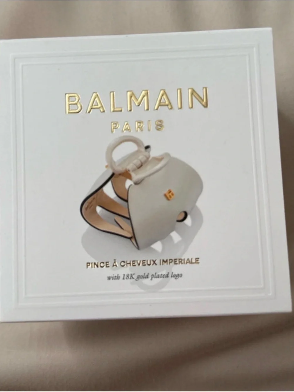 Balmain Mini Cream Hair Claw with 18K Gold Logo
